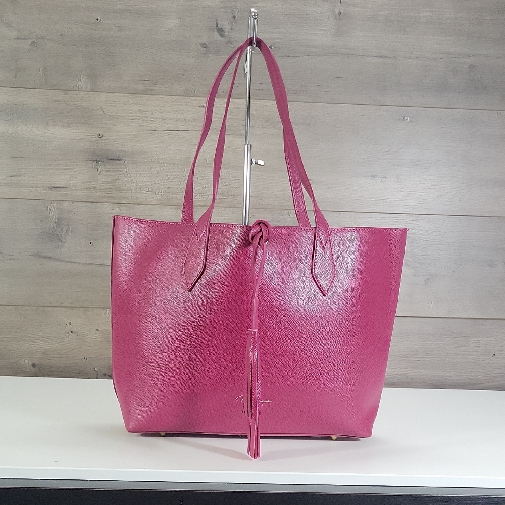 Women’s Paolina Magenta Pink Italian Leather Tote Bag with Tassel Accent